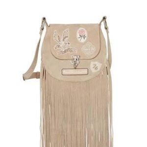 Spell Beige Fringe Crossbody Backpack with Embroidered Patches